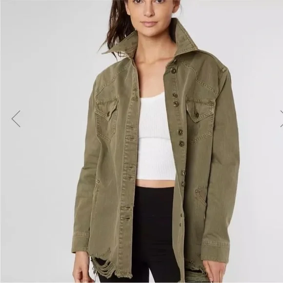 Free People Moonchild Military Jacket Olive Green Women’s Small Boho Utility - Picture 2 of 6